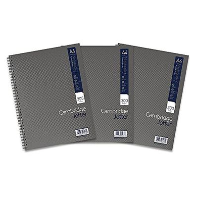 Cambridge Cuaderno A4 con espiral, con rayas, 200 páginas, color gris, paquete de 3