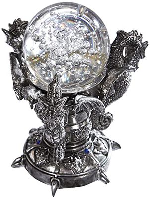 Design Toscano Draken van het Corfu kasteel Gothic Deco beeldje, polyhars en glas, tweekleurig zwart en zilver, 13 cm