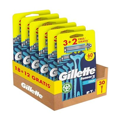 Gillette Sensor3 Cool Rasoio Uomo Usa E Getta, Confezione da 3+2, Fino A 10 Rasature Ottimali Con Ogni Singolo Rasoio