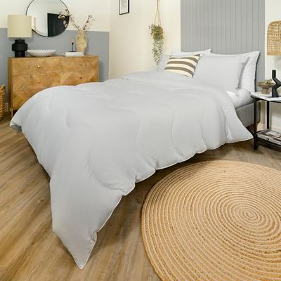 Night Lark - Coverless Duvet Set - 4.5 Tog - Double - Seersucker Collection - Luxury Bedding - Hypoallergenic - Machine Washable - Nordic Mist Grey