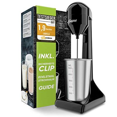 Liebfeld Elektrische shaker, staafmixer met 500 ml roestvrijstalen beker, proteïneshake en melkshake, fitness, eiwitten, frappe mixer, smoothiemaker
