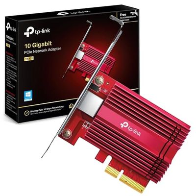 TP-Link TX401 10 Gigabit PCIe Network Card, PCI Express Network Adapter, Low-Profile and Full-Height Brackets, Supports Wins 11,10,8.1,8,7, Wins Servers RS 2022,2019,2016,2012 R2, Linux