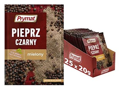 Prymat - Black Pepper (Ground), for Natural Hot Flavour & Seasoning, 20g (Pack of 25)