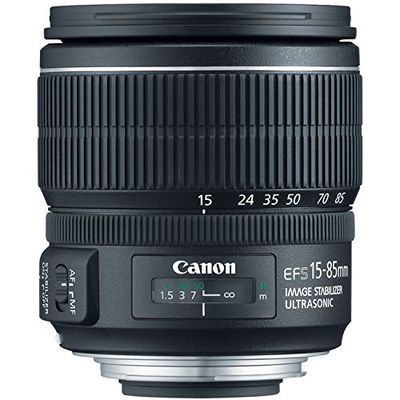 Canon EF-S 15-85 mm f/3,5-5,6 IS USM - alvo para Canon (distância focal de 15 - 85 mm, abertura f/3,5-38, zoom ótico 5,6 X, estabilizador, diâmetro: 72 mm) preto