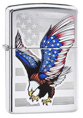 Zippo Eagle Flag Windproof Lighter - High Polish Chrome