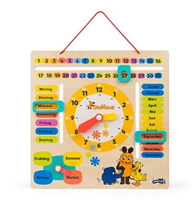 small foot Reloj de Aprendizaje con Calendario de Madera, explica la Fecha, la Temporada y la Hora, para niños a Partir de 3 años, 10496
