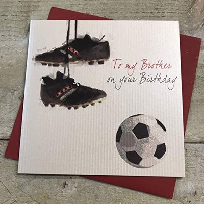 White Cotton Cards voetbal"To My Brother On Your Birthday", handgemaakt