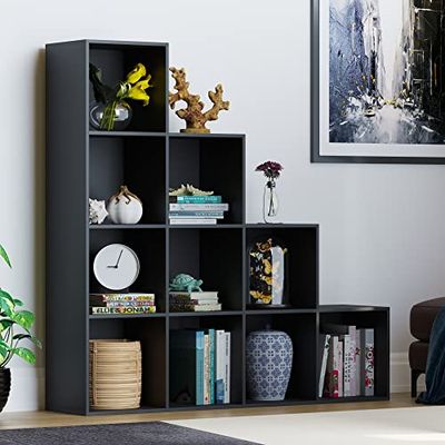 Vida Designs Durham Trap Boekenkast Planken Opslag Organizer Woonkamer Meubels (10 Kubus, Zwart)