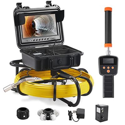 VEVOR Kit Telecamera Endoscopio con Sonda Localizzatore 512Hz per Ispezione di Fognatura Schermo LCD Colorata 9 Pollici Cavo 50m, Telecamera Ispezione Sonda Portatile per Tubi Angolazione Visiva 130°