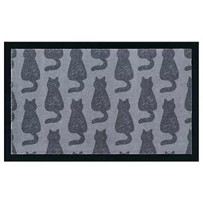 HANSE Home Felpudo Lavable, diseño de Perro y Gato, 45 x 75 cm, Color Gris