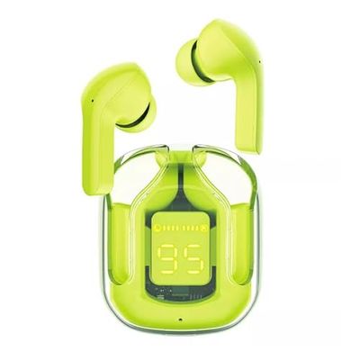 PRENDELUZ Groene draadloze hoofdtelefoon met kussen, transparante oplader, digitaal display