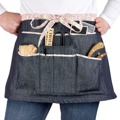 La cordeline Grembiule da lavoro, 7 tasche, blu jeans con bordo Liberty, 35 x 64 cm, 100% cotone