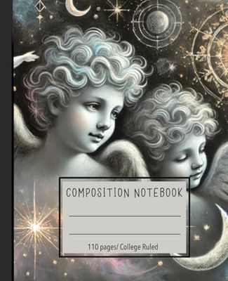 Composition Notebook College Ruled:: Vintage Cherub Angels Charcoal Sketch Design, Celestial Aesthetic for School, College, or Work