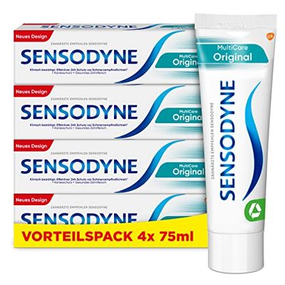 Sensodyne MultiCare - Dentifricio originale, 4 x 75 ml, dentifricio giornaliero con fluoro, per denti sensibili al dolore