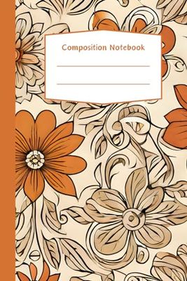 Orange Floral Pattern Notebook: Dotted lined pages, 6 x 9, 120 pages