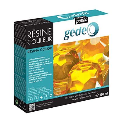 Pébéo - Gédéo Kit Résine Couleur 150 ML - Résine Époxy Colorant Topaze - Résine Liquide Coulage, Moulage, Vernis - Résine Époxy Transparente Compatible Bois et Autres Matériaux 150 ML - Topaz