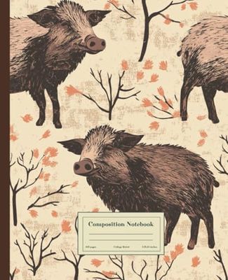 Composition Notebook College Ruled: Vintage Wild Boar Illustration Journal | Cute Aesthetic For School, College, Office, Work