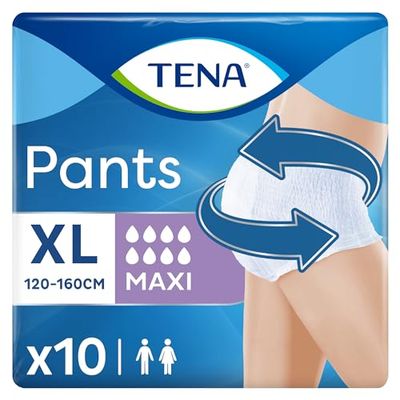 TENA Pantalon maxi extra large (XL) lot d'escorte mensuel, culottes absorbantes, élastiques et jetables, pour fuites urinaires, aussi bien pour elle que pour lui, discrètes et confortables, 4 paquets