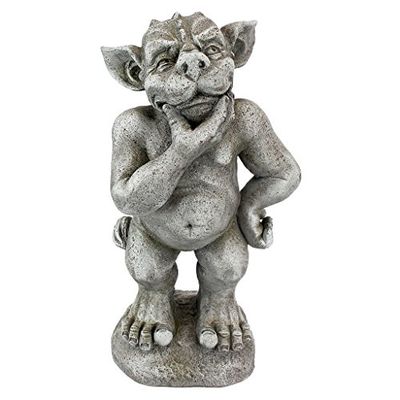 Design Toscano LY312106 Statua del Gargoyle Imperiale Plato Il Pensatore, Pietra Grigia, 15x18x37 cm