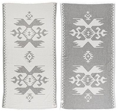 Bersuse 100% Katoen - Oaxaca Turkse Handdoek - Peshtemal Strandlakens - Aztec Pattern - Dual Layer, OEKO-TEX - 95 x 175 cm, Zilver grijs