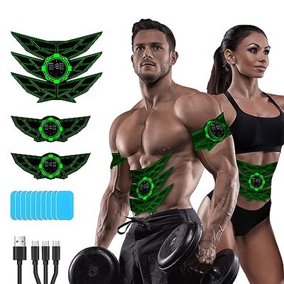 SEVEKO Elettrostimolatore Muscolare Addominali, Elettrostimolatore per Addominali, Elettrostimolatore per Un Allenamento a Tutto Corpo, 8 modalità e 15 Intensità, 10 Ricambi di Idrogel (Verde)