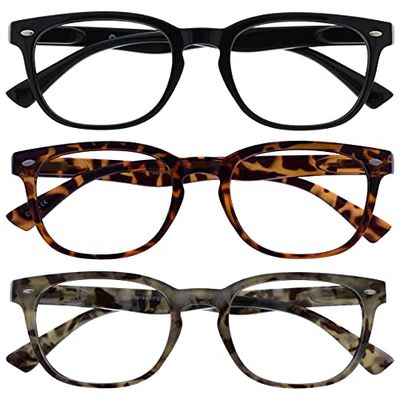 OPULIZE Occhiali Da Lettura Nero Marrone Grigio Wrap Lettori Valore 3 Pacco Stile Gregory Peck Uomo Donna RRR14-12T7 +2,50