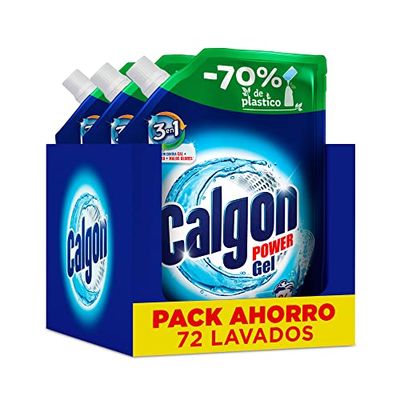 Calgon Power Gel Antical para la Lavadora, Elimina Olores y Suciedad, en Formato Gel, 3 x 1200 ml, 72 Dosis