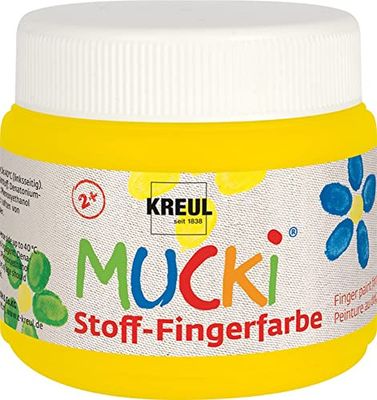 KREUL 28102 - Mucki peinture au doigt pour tissu, 150 ml en jaune, sans paraben, sans gluten, sans lactose et végétalienne, optimale pour l'application avec les doigts et les mains