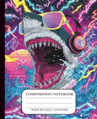 Composition Notebook Wide Ruled Boys Shark Lined Journal for Kids and Teens Gift Notebook Primary School Supplies 110 Pages Colorful Blue Neon ... Journal for First Grade Creative Students
