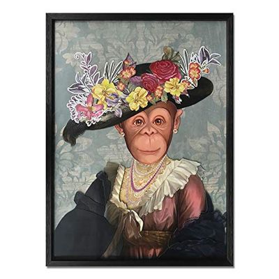 Porträtt av apa i vintage damklänning