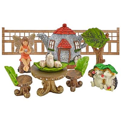 Arcadia Garden Products Kit de jardín de Hadas para Fiesta de té, 11 Piezas, Resina