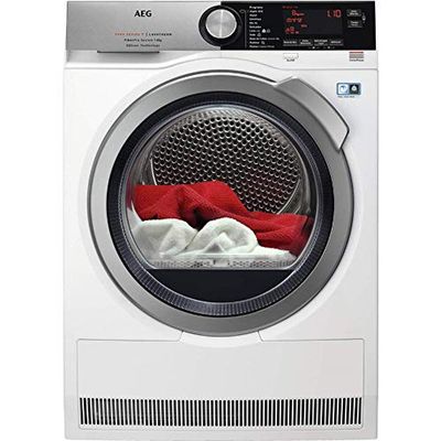 AEG T9DEC866 Secadora con Bomba de Calor de Libre Instalación, 8 Kg, Serie 9000, Motor Inverter, 8 Ciclos de Secado, Luz Interior, Programa Rápido, Panel control LCD, Puerta XL Plateada, Blanca, A+++