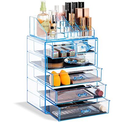 Sorbus Organizador de Maquillaje Transparente – Almacenamiento de Maquillaje y Joyas, Estuche y exhibición – Diseño Espacioso – Ideal para tocador, baño, tocador y encimera (4 cajones Grandes, 2