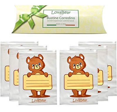 Lovabear 6 woreczków dla noworodków – perłowe worki, koperty na narodziny, zamknięcie z hermetycznym suwakiem, 6 sztuk torebek do pierwszej wymiany odzieży, torebki, wymiany Nestsilo, Bear