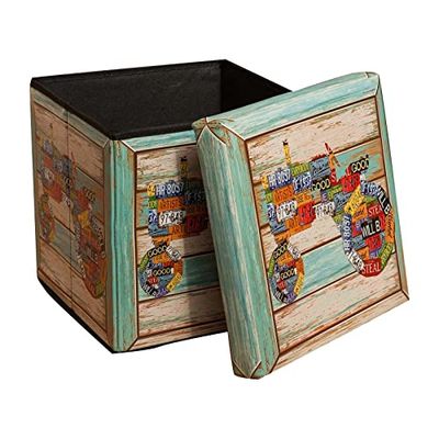 Biscottini Pouf de rangement pour enfants et adultes 33 x 33 x 33 cm | Boîtes de rangement refermables avec couvercle | Pouf de rangement carré avec décorations
