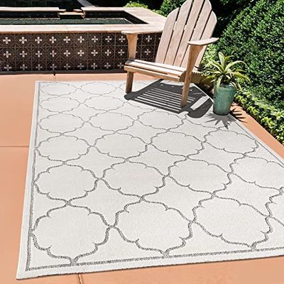SANAT Tappeto per esterni resistente alle intemperie, per interni ed esterni, impermeabile, per balcone, per terrazza, giardino, cucina, bagno o soggiorno, colore crema, 120 x 170 cm