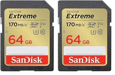 SanDisk 64GB Extreme SDXC card + RescuePro Deluxe up to 170 MB/s UHS-I Class 10 U3 V30 (Pack of 2)