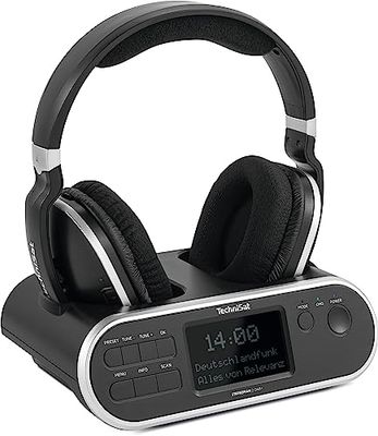 TechniSat STEREOMAN 2 DAB+ - Draadloze 2,4 GHz hoofdtelefoon (met dockingstation, DAB+/FM-radio-ontvangst, voor televisies en audiosystemen) zwart