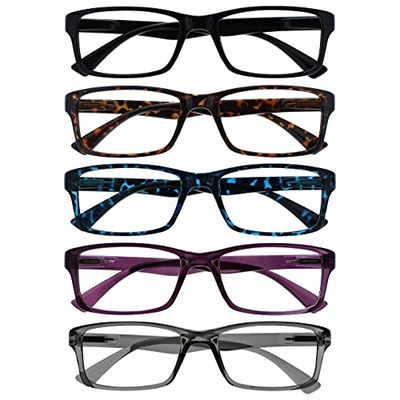 The Reading Glasses Company 5 Pack Readers Black Brown Blue Purple Grey Mens Womens RRRRR92-12357 +1.50