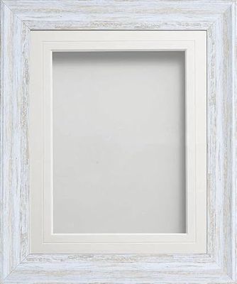 Frame Company Lynton Rustic White Photo Frame with White V-Groove Mount, 8x8 for 5x5 inch, fitted with perspex