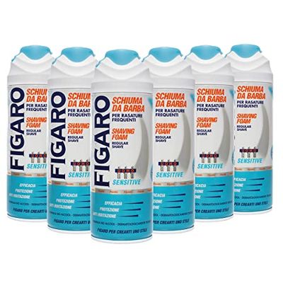 FIGARO Schiuma Da Barba SENSITIVE - Per Rasature Frequenti - Schiuma Barba Delicata e Confortevole - 400ml - CONFEZIONE 6 PEZZI