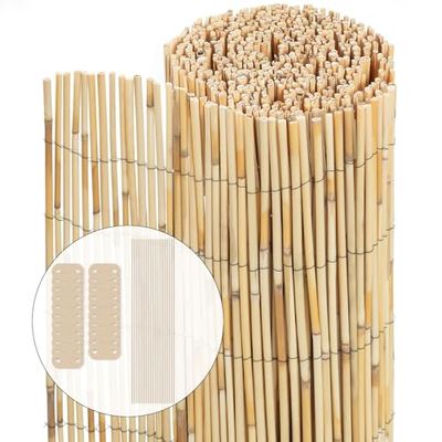 VOUNOT Pudel z naturalnej trzciny 140 x 600 cm, widok w rolkach z mocowaniami, ochrona przed spojrzeniami Dekoracyjne ogrodzenie zewnętrzne do ogrodu, na taras i balkon