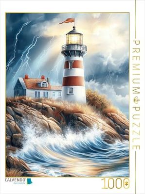 CALVENDO Puzzel met vuurtoren met warderhuisje waakt over de ruwe steile kust, 1000 stukjes legformaat 64 x 48 cm, fotopuzzel voor gelukkige uren
