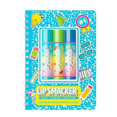 Lip Smacker, Back to School Collection, Spiral Notebook Lip Balm Trio, Set de 3 Bálsamos Labiales con un Bonito Cuaderno, Bálsamos Labiales Divertidos para Niñas y Niños, Azul