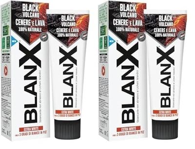 BlanX Dentifricio Black Volcano 75ml, Dentifricio Sbiancante con Licheni Islandici e Cenere Vulcanica, Vegan Friendly e Antibatterico (Confezione da 2)