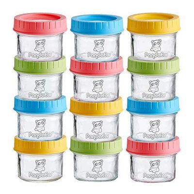 Jheppbay PandaEar (12 stuks) glazen potjes voor baby's | Herbruikbare 4 oz vriezer voor kleine containers met lekvrije deksels | Baby's Kinderen Baby's