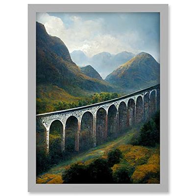 Doppelganger33 LTD Glenfinnan Viaduct Scotland Train Journey Artwork Framed Wall Art Print A4