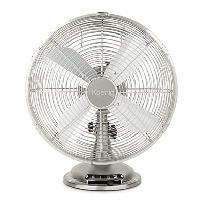H.Koenig Elektrische Tafelventilator JOE48, Stil, Metal Design, Hoge Snelheid en Duurzaam, 3 Snelheden, Vaste of 90° Oscillatie, voor Thuis/Kantoor, Verticaal Verstelbaar, Antislip Voet