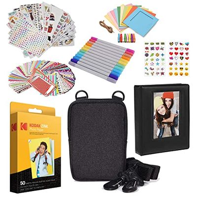 Kodak 2 x 3 Pulgadas Premium Zink Papel fotográfico (Paquete de 50) Kit de Accesorios con álbum de Fotos, Estuche, Pegatinas, marcadores