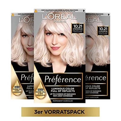 L'Oréal Paris Préférence 10.21 Platinum Mother-of-Pearl Blonde (Stockholm) Pack of 3 x 183 g